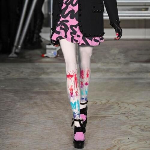 Womens Hippie Insect Patterned Tights, Bright Colored Spring & Autumn Fashion Tights