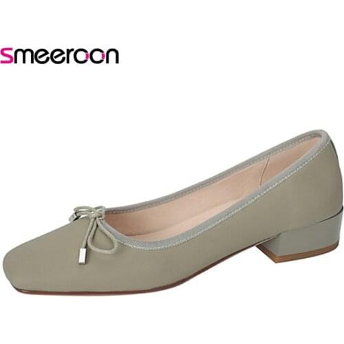 Smeeroon 2021 Big Size 34-43 Women Pumps Square Toe Bowknot Solid Colors Spring Summer Single Shoes Woman Casual Party Shoes