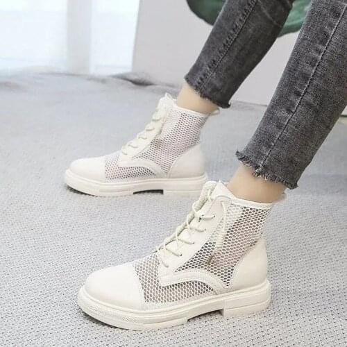 2021 New Women Mesh Boots Platform Ankle Boots Thick Chunky Martin Shoes Zipper Fashion Heels Brand Designers Women Boots Summer