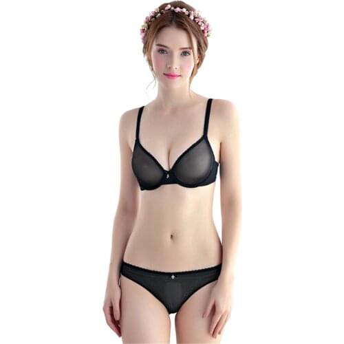 Ladies sexy transparent ultra-thin underwire lace ladies lingerie bra set 3 pieces/lot