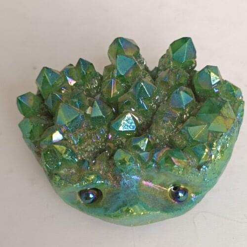 1pc Natural crystal Cluster Hedgehog Quartz Toy Carving Lovely Drusy Geode green Aura Titanium Figurine for Home Decorati