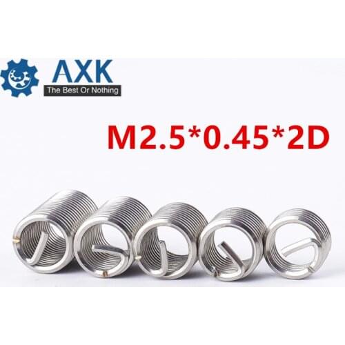 50pcs M2.5*0.45*2D Wire Thread Insert Stainless Steel Wire Screw Sleeve M2.5 Screw Bushing Helicoil Wire Thread Repair Inserts