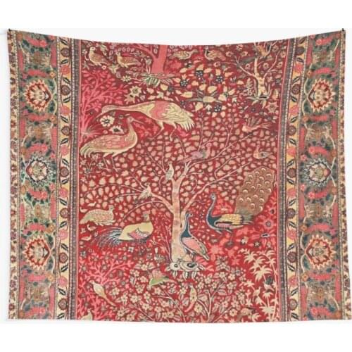 Antique Persian Rug Bird Tree Flowers Wall Tapestry Cover Beach Towel Throw Blanket Picnic Yoga Mat Home Decoration