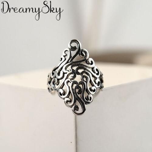 Boho New Silver Color Big Hollow Rings For Women Engagement Open Antique Finger Rings Party Jewelry Anillos Girls Gifts