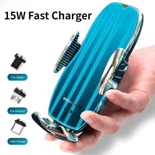 15W Fast Car Wireless Charger for Samsung S20 S10 iPhone 12 11 XS XR 8 Magnetic USB Infrared Sensor Automatic Phone Holder Mount