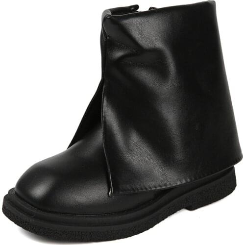 CUZULLAA Children Autumn Fashion Ankle Boots High Shoes Kids Girls Side Zip Turned-Over Edge Boots Size 26-36