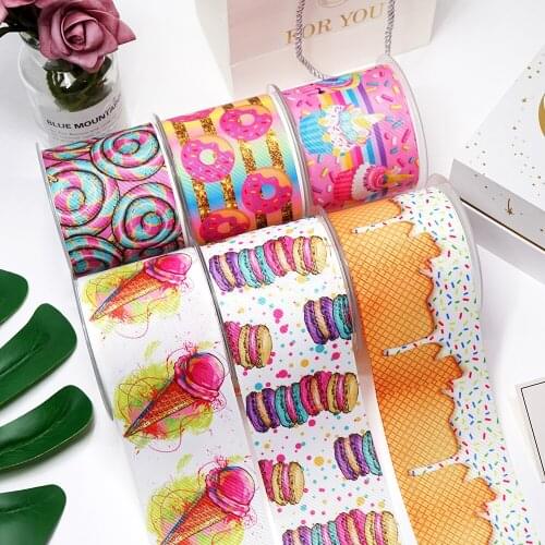 DIY Cartoon Dessert Printed Grosgrain Ribbon For Craft Supplies Sewing Accessories 5 Yards. 21075