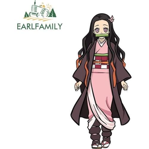 EARLFAMILY 13cm x 6cm For Nezuko Funny Car Stickers Vinyl Decal Car Assessoires Sticker Waterproof Sunscreen Suitable for RV