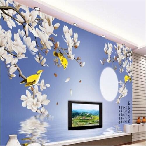 Beibehang Elegant Lan Fragrance in the reflection of the magnolia flower TV backdrop large custom room bedroom sofa