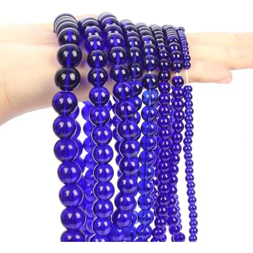 Smooth Blue Glass Natural Stone Beads Round Loose Spacer Bead For Jewelry Making DIY Charm Bracelets Accessories 4/6/8/10/12MM