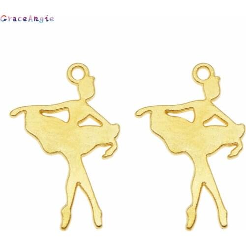 GraceAngie 20PCS Dancing Ballet Girl Charms Pendant Fit For Necklace Bracelet DIY Accessories Gold Dangle Earrings DIY Gift