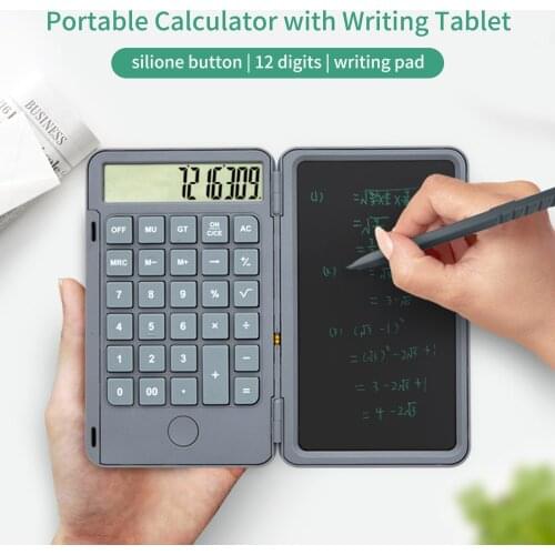 12 Digit Display Calculator with 6inch Writing Tablet Portable Foldable Erasable LCD Graphics Pad Board Desktop Calculators