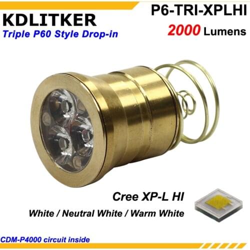 KDLITKER P6-TRI Triple Cree XP-L HI 2000 Lumens 3V - 9V 6-Mode P60 Drop-in Module (Dia. 26.5mm)