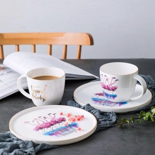Flamingo Creative Bone China Breakfast Plate Steak Plate Tableware Mug Cup Milk Glass
