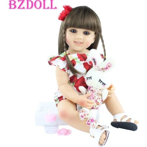 55cm Ful Silicone Reborn Baby Girl Doll Toys Like Real Long Hair Princess Babies Dress Up Boneca Kid Birthday Present Gift