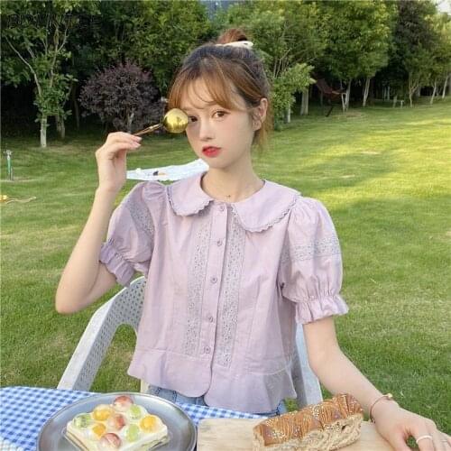 Summer Shirts Women Style Fashion Clothing Student High Quality All-match Ladies Tops Puff Sleeve Lovely Breathable Soft Chic
