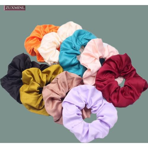 Fashion Solid Color Silk Scrunchie For Women Girl Elastic Hair Bands Ruban Satin Hair Tie Ponytail Holder Chouchou Accessories