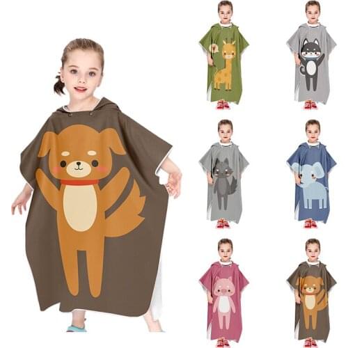 Cartoon Printed Microfiber Surf Wetsuit Changing with Hood Towel Poncho Robe Hooded Light Weight Kids Beach Swimming Robe Towel