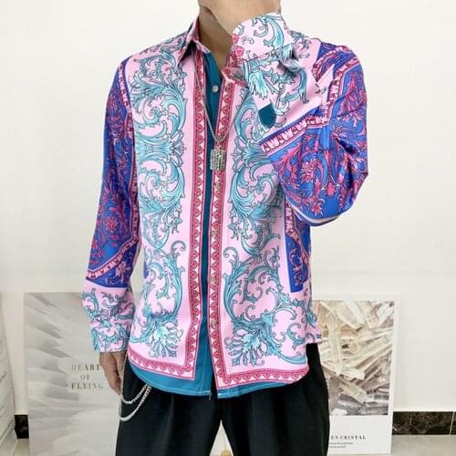 New 2021 Autumn Mens Clothing Long Sleeve Brand Tops Camisas Hombre Luxury Male Casual Slim Fit Printed Fancy Dress Shirts Man