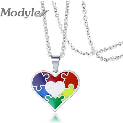 Modyle New Fashion Silver Color Stainless Steel Heart Pendant Necklace Rainbow Gay Lesbian LGBT Pride Wedding Jewelry