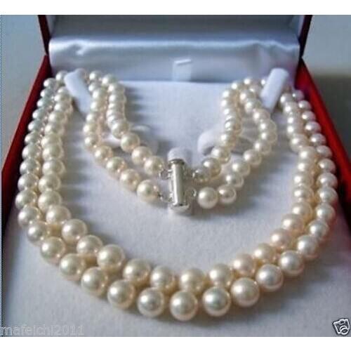2 Rows 8-9 MM AKOYA SALTWATER PEARL NECKLACE shipping free