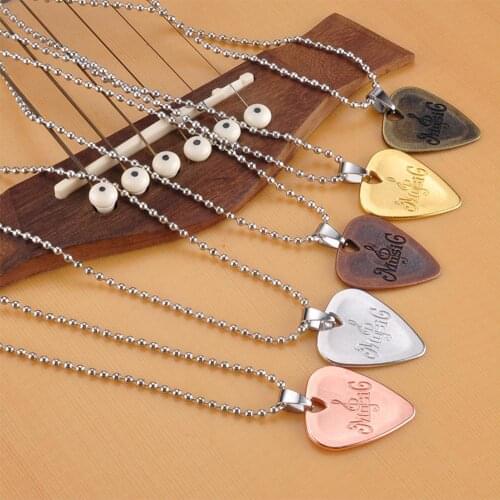 1pc Metal Acoustic Electric Guitar Bass Necklace Pick Durable Stainless Steel Thin Mediator Pick With Chain For Guitarra