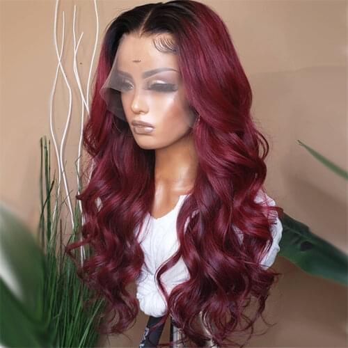 Blacke Red Burgundy Body Wave Wig Pre Plucked Human Hair Wigs 180% Brazilian Remy Hair Lace Part Colored 1b/99J Wig For Women