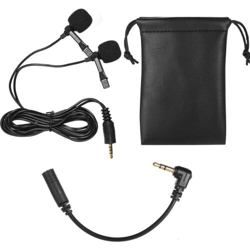 Dual-head Lavalier Lapel Omnidirectional Clip-on Microphone Mic for Smartphone Camera Mic for Program Video Recording Interview