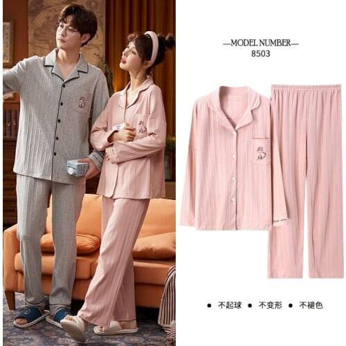 Cute Cartoon Tiger Printed Couples Pajamas Set Men Women Winter Cotton Long Sleeve Sleepwear Cozy Soft Turn-down Collar Homewear