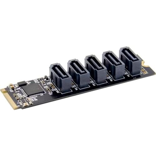 5 port Add On Card Pcie X2 M.2 to NGFF SATA 6Gbps Conversion Adapter M2 Key M SATA3.0 Expansion Riser Card Chip JMicron JMB585