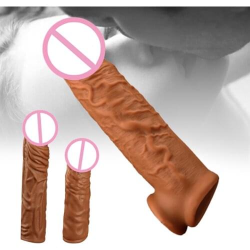 Realistic Silicone Penis Extender Sleeve Delay Reusable Ejaculation Condoms Sex Toys For Man Cock Sleeve A7