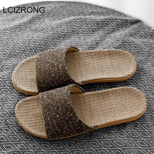 LCIZRONG New Linen Slippers for Men Outside Beach Walking Slippers Male Home Non-slip Slides 5 Colors Lovers Unisex Flat Shoes