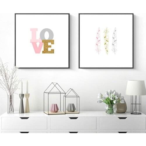 Nordic Modern Small Fresh Creative LOVE Canvas Painting Cute Stars Light Dot Feather Poster Children Room Wall Art Decor Picture