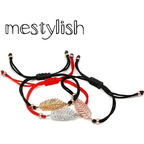 Mestylish Handmade Braided DIY Bracelet Micro Pave Cubic Zirconia Leaf Bracelet Jewelry Fit Men Women Lovers