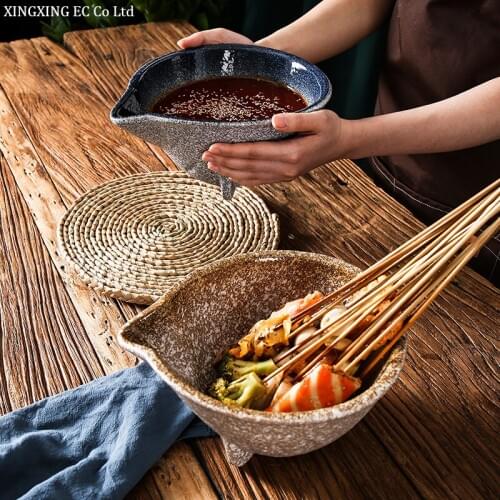 Japanese-style Tableware Bowl Retro Style 8 Inch Colorful Glaze Sharp-mouthed String Basin Creative Kitchen Restaurant Supplies