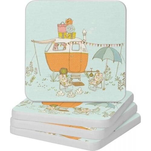 Vintage Caravan Camping Natural Diatomite Square Round Coaster Eco-friendly Cup Bonsai Mat Soap Toothbrush Pad Diameter 10cm