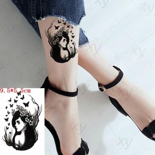 Waterproof Temporary Tattoo Sticker Black Butterfly Girl Flower Hair Small Size The Body Art Flash Tatoo Fake Tatto For Woman