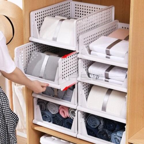 Drawer Closet Organizer Layered Wardrobe Partition Divider Storage Box Foldable Stackable Clothing Sundries Shelf Storage Basket