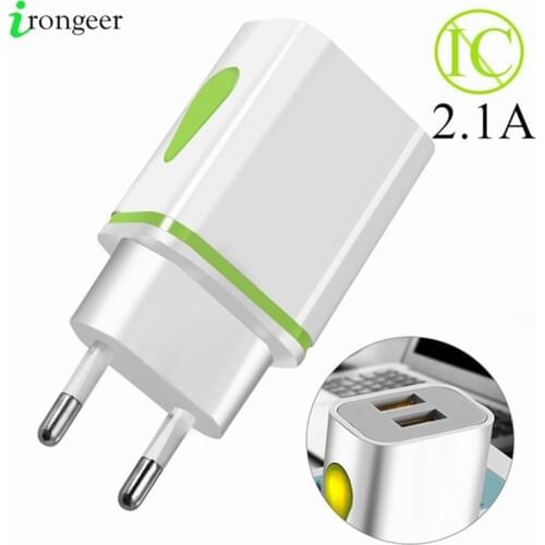 USB Charger Wall Chargers 5V 2.1A Adapter Charing For iPhone 11 XR XS Max EU Plug LED USB Phone Charger For Xiaomi mi note 10