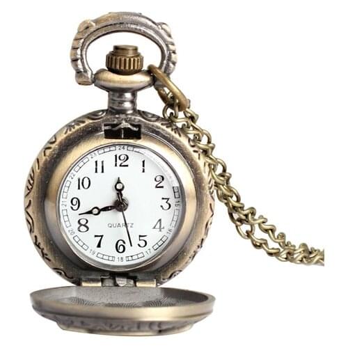 Women Men Pocket Watch Vintage Retro Small Size Owl Caving Pattern Long Necklace Clock S55
