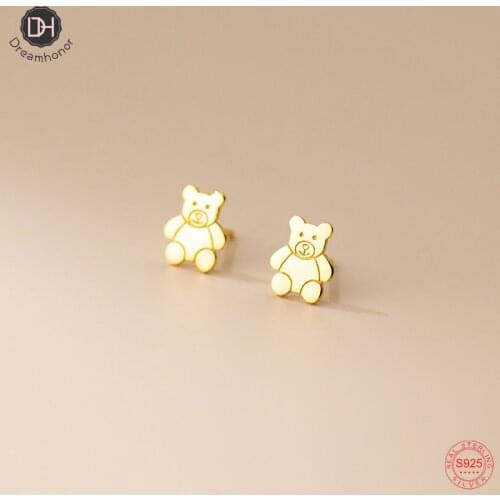 Dreamhonor 14K Gold Plated Animal Collection Sweet Lucky Bear Stud Earrings for Women Sterling Silver Jewelry
