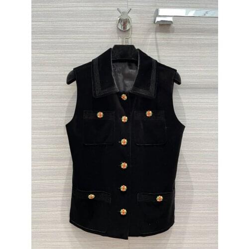 New women fashion 2021 sleeveless sexy retro solid color glass button velvet vest 0317