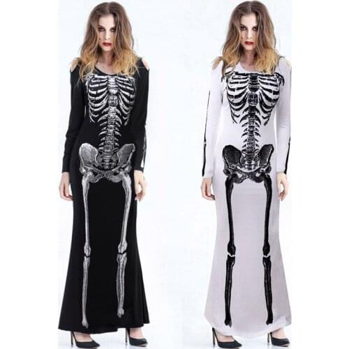 Halloween Skull Pattern Dress Women Sexy Bodycon Dress Cosplay Costumes Carnival Party Costumes Masquerade Stage Costume