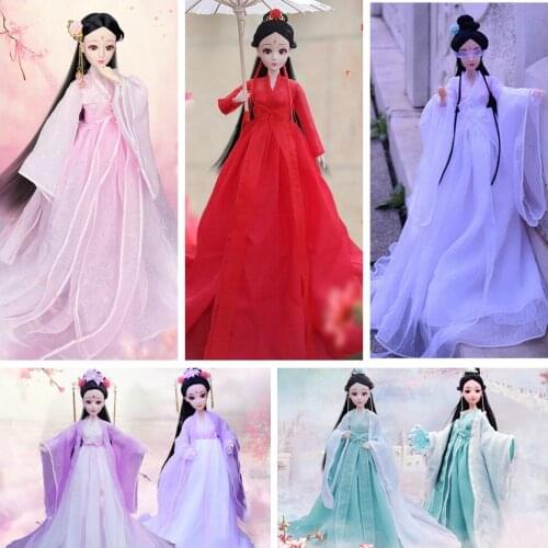 1/6 Scale 30cm Ancient Costume Hanfu Dress Long Hair Fairy Princess Barbi Doll Joints Body Model Toy Gift For Girl C1242D