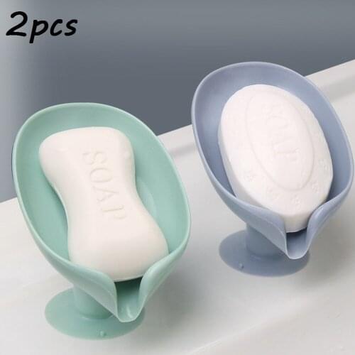 2PCS Portable Soap dish For bathroom Shower Suction Cup Leaf Soap Holder Plastic Sponge Tray Soap container Kitchen Accessorie