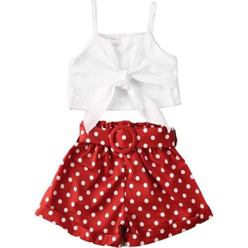 2Pcs Toddler Baby Girl Clothes Summer Solid Color Strap Bowknot Crop Tops Polka Dot Short Pants Fashion Outfits Clothing 1-6Y