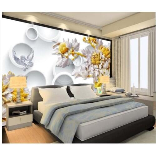 3d customized wallpaper Home Decoration 3d wood carving flowers wallpapers for living room
