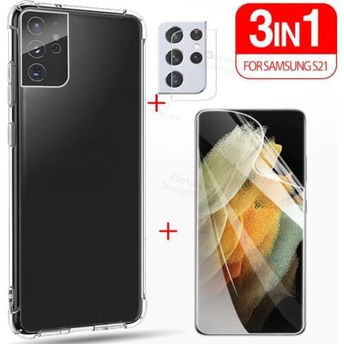 3in1 For Samsung Galaxy S21 Ultra Case protection Shockproof Case For Samsung Galaxy S21 Plus 5G lens glass hydrogel film s21