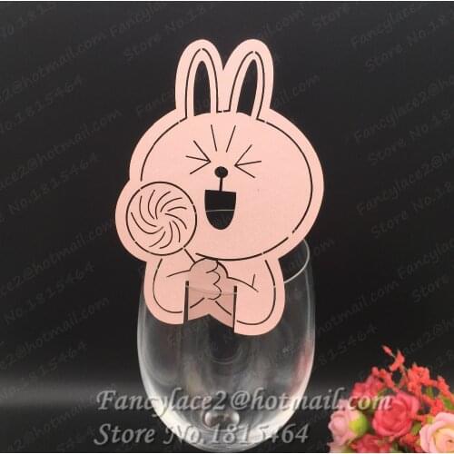50pcs Bunny Cony Wine Glass Cup Cards Laser Place Name Cards Men Party Table Invitation Cards Birthday Event Decoration Supplies