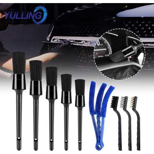 9Pcs Long Handle Car Cleaning Detailing Auto Interior Exterior Cleaning Leather Air Vent Brush Car Wash Brush Cleaning Brush Set